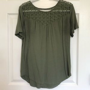 Green cotton top with crochet detail